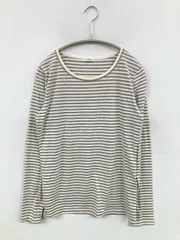 CINEMA CLUB シネマクラブ Tシャツ/カットソー M グレー ボーダー柄 ビジュー ミドル丈 長袖 ボートネック