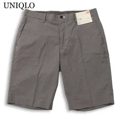【新品 未使用】 UNIQLO ユニクロ 春夏 速乾DRY★ 【感動ショートパンツ】 ストレッチ 千鳥格子 トラウザー Sz.S メンズ 灰
