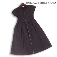 MORIKAGE SHIRT 総柄 半袖シャツワンピース プリーツ 黒 丸襟 MORIKAGE SHIRT 総柄 半袖シャツワンピース プリーツ 黒 丸襟 - メルカリ