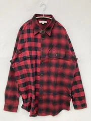 UNIQLO JW Anderson ユニクロジェイダブリューアンダーソン シャツ/ブラウス XL レッド コットン チェック柄 ワンポイント ミドル丈 長袖 レギュラーカラー