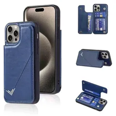 【新品】 【Anrek】互換性 APPLE iPhone 14 PRO MAX 6.7 inch (6.7インチ) 用 新型 背面 カードケース（ネイビーブルー) アップル アイフォン14プロ マックス スマホケース カード収納 横置き機能 携帯カバー iph