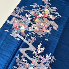 D744 訪問着 蝶々 花模様 金彩 正絹 着物 袷 しつけ糸付き未使用極美品