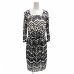 マダムジョコンダ MADAM JOCONDE 美品 ワンピース カシュクール ベルト 40 黒 ブラック 白 ホワイト 総柄 ひざ丈 長袖 /FFのサムネイル
