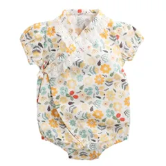 【特価商品】レース 花柄 新生児 赤ちゃん ベビー服 夏 ロンパース半袖 甚平ロンパース ロンパース 前開き 可愛い 甚平 コットン 浴衣 女の子 HF8007 ベビー