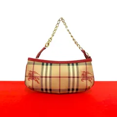 ほぼ未使用 BURBERRY バーバリー ノバチェック シャドーホース 柄  レザー チェーン ハンドバッグ ポーチ ベージュ レッド 29956