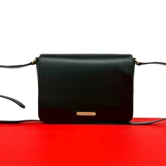 ほぼ未使用 BURBERRY バーバリー ノバチェック 柄 ロゴ プレート 金具 レザー 本革 ショルダーバッグ ポシェット ブラック 28239