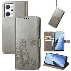 【新品】 GejinFans ケース 手帳型 OPPO Reno9 A/OPPO Reno7 A レザー四つ葉のクローバーグレー バンプパターン テクスチャ耐久性摩擦耐性 カードスロット キックスタンド