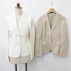 Destyle テーラードジャケット 2枚セット 長袖 シングル 裏なし 背抜き 白 ベージュ ホワイト 38