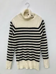 ニット/セーター L アイボリー ボーダー柄 ミドル丈 長袖 タートルネック/ハイネック