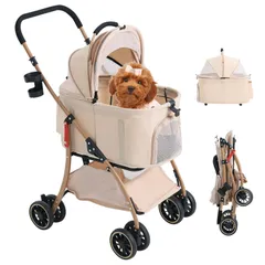 【人気商品】犬 ベビーカー 犬用カート 人気 分離型・全体と折りたたみ式 4輪耐摩耗 ペットバギー 中型犬一匹用 前輪360°後輪ブレーキ付 カップホルダー 多頭の小型犬&猫 犬 バギー ペットカート 耐荷重20KG 軽量 ペットカート 通気 散歩 カート 買