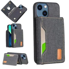 【新品】 【Viesa】互換性 Apple iPhone 13 Mini 用 分離式 スタンド機能 両用 取り外し自由 車載ホルダー対応 デニムケース（ブラック）アイフォン13ミニ 財布型 カードケース 磁石吸着 名刺入れ 大容量収納 背面カバー アップルip