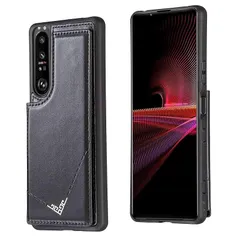 【新品】 【Geshh】Xperia 5 III/SO-53B/SOG05/A103SO レザーケース（ブラック）耐衝撃耐衝撃 財布型カバー カード収納 横置きスタンド機能 開閉式 ストラップ付き 薄型レザーケース 対応 ソニー エクスペリア5iii so53