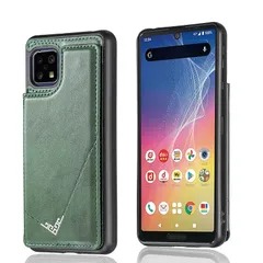 【新品】 【Geshh】AQUOS sense4 basic/SH-41A sense5G SH-53A/SHG03 sense4 lite レザーケース(ダルグリーン)耐衝撃 財布型カバー カード収納 横置きスタンド機能 開閉式 ストラップ付き 薄型レザーケ