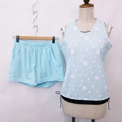 プリンス Prince タンクトップ ショートパンツ セットアップ テニス スポーツウェア 丸首 ロゴ ドット柄 青 白 ブルー ホワイト M