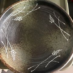 大皿□絵唐津笹紋皿 唐草 飾り皿 料理皿 粉引 古美術 時代物 骨董品