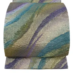【美品】 袋帯 秀品 幾何学模様 金糸 箔 金色 全通 正絹 【中古】