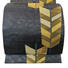 【美品】 袋帯 秀品 翠波 矢羽根 市松 金糸 箔 濃紺 六通 正絹 【中古】