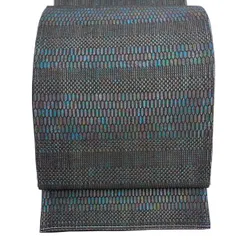 【美品】 袋帯 秀品 夏帯 幾何学模様 段縞 銀糸 黒 六通 正絹 【中古】