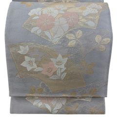美品 夏帯 正絹紗帯 初夏の風情 白地に薄桃色 紫陽花 煌めく銀糸