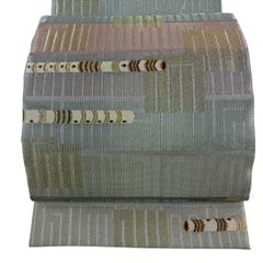 袋帯 誉田屋源兵衛 帯匠誉田屋 金銀糸 兆寿尽くし グレー 中古 kp2429
