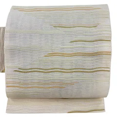 名古屋帯 優品 夏帯 絽 八寸名古屋帯 トンネル仕立て よろけ縞 ベージュ 正絹 【中古】