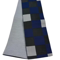 【美品】半幅帯 優品 市松模様 紺色 化繊 【中古】