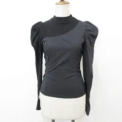 スライ SLY ニット 丸首 ハイネック パフスリーブ 切替 ストレッチ 黒 ブラック F