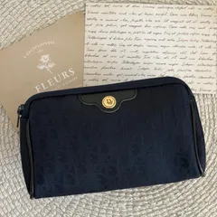 クリスチャンディオール 化粧ポーチ メイクポーチ マルチケース トロッター ネイビー系 キャンバスxレザー Christian Dior Monogram Pouch Bag Navy Blue 22461