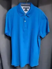 トミーヒルフィガー ブルー スリムフィット 半袖 ポロTシャツ