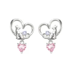 【即日発送】ハート ネコ シルバー ジルコニア 誕生日 AAAランク プレゼント 人気 レディース に！ ピアス MIE3127CZ_PK 誕生石 (12月：タンザナイト) 選べる