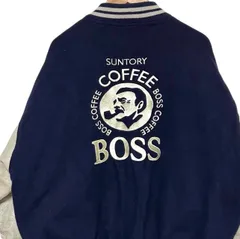 古着 90s vintage SUNTORY BOSS サントリー ボス 本革 袖レザー 刺繍ロゴ スタジャン ボスジャン