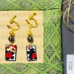 花札柄 イヤリング 六月 牡丹 蝶