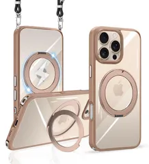 【人気商品】TPU 肩がけ + PC 透明 首掛け マグネット搭載 マグセーフ 対応 紐付き プロ いphone16 耐衝撃 耐衝撃 カメラレンズ保護 ワイヤレス充電 全面保護 ストラップ付き 調節可能 おしゃれ MagSafe対応 多機能360度回転スタンド