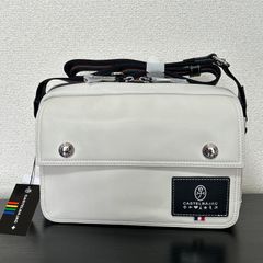 フジタカ 定価4万9500円 白 レザーショルダーバッグ 艶感 牛革 A4 