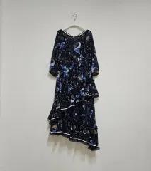 フリル アシンメトリー ロング丈ワンピース