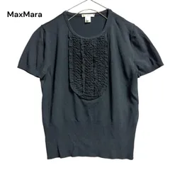 ●棚番号BC-6 マックスマーラ MaxMara 半袖 ニット カットソー S ブラック 黒 フリル 装飾 クルーネック ウール シルク 上品 綺麗め