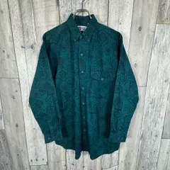 OLD J.RIGGINGS 90s ヴィンテージ グリーン 総柄 アート柄 長袖 BD ボタンダウン コットン シャツ メンズ M サイズ