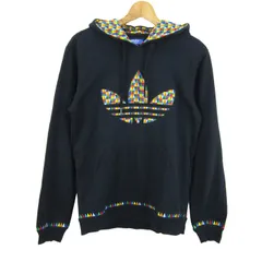 アディダスオリジナルス パーカー トップス プルオーバー スウェット ロゴ メンズ Sサイズ ネイビー adidas Originals 【中古】