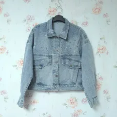 XL) ストーン装飾 レディース デニムジャケット