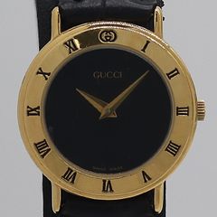 美品 稼働 グッチ 9040L 0057181 QZ デイト ブラック文字盤 レディース