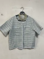 特価新)N6222 ノーカラーツイードジャケット セミクロップド
