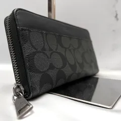 ◇美品◇コーチ シグネチャー長財布 ラウンドジップ PVC×レザー ブラック