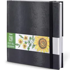 新品 スケッチブック 210mm×210mm 200gsm Ohuhu 画用紙 78枚 ミシン目付 アルコールマーカー用 スケッチ/イラスト/落書き/メモ/ノート PUレザー ブラックのサムネイル