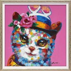 ハートいっぱい白猫さん】F3キャンバス 絵画 イラスト 猫絵 猫 白猫