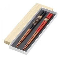 箸ペア　朱・黒彫 4604