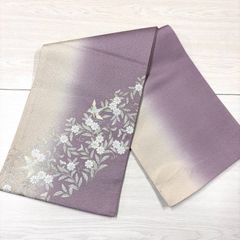 きものやまと 誂製 袋帯 正絹 新はじく加工済 露芝 辻が花 藤紫 坂東