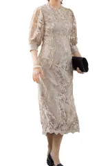 [MORE AUNI] パーティー ドレス 結婚式 エンブロイダリー コクーンドレス ワンピース 刺繍 2次会 1.5次会 お呼ばれ J327013ma 337d1149