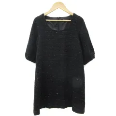 マーキュリーデュオ MERCURYDUO ワンピース ミニ丈 七分袖 スパンコール ツイード F ブラック 黒 /YM19