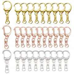 手芸用品 DIY パーツ アクセサリー キーリング ハンドメイド ゴールドシルバーローズゴールド キーホルダー金具3色30個入り回転カン付き YFFSFDC