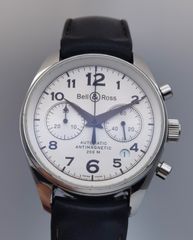 중고 벨 & 로스 Bell & Ross 130. S 크로노 그래프 데이트 실버 문자판 SS 스테인레스 39mm 자동 감기 남성 시계